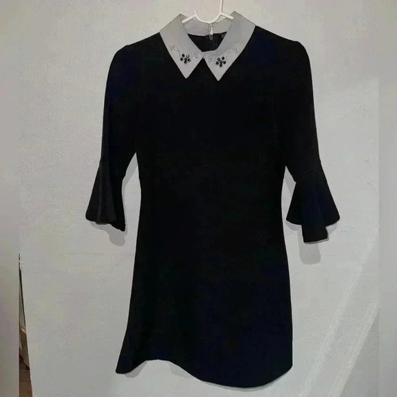 ZARA BEJEWELED COLLAR BLACK WHITE SHIFT DRESS - Picture 2 of 6